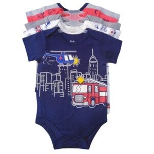 Blue Bodysuit with Helicopter and Fire Truck Design